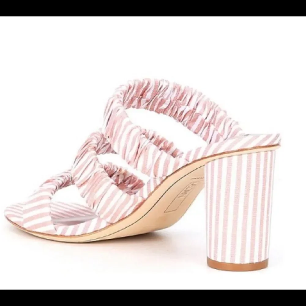 Deltan Sandal Women Size 8 Dusty Pink Striped Three Band Slides Round Heel NWOT